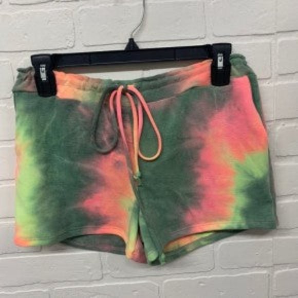 HEIMISH USA Pants - Heimish Tie Dye Knit Shorts, Green Fuchsia